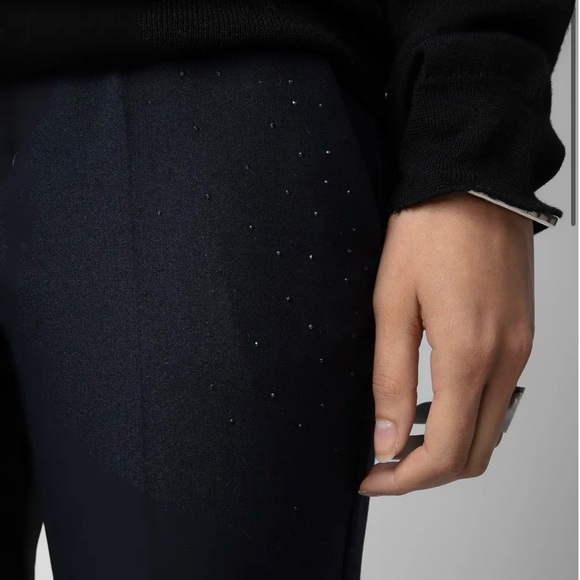 Zadig & Voltaire Prune Strass Rain Women's Navy Tailored Pants With Rhinestones - Picture 8 of 15